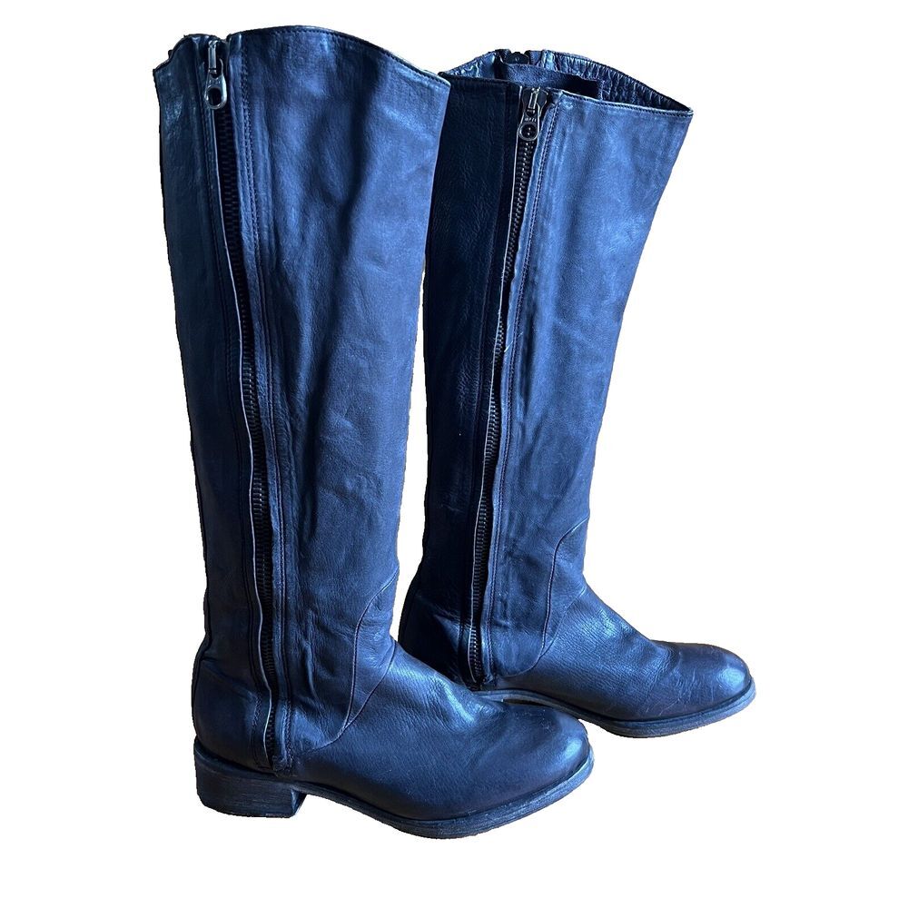 Nylo Distressed Leather Double‎ Zipper Riding Boots Moto Size 9 Brown Italy Made